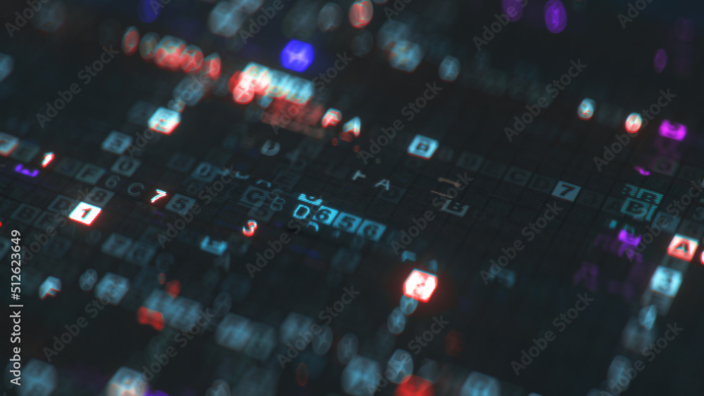 Fototapeta premium Macro shot of glitching digital code 3D render