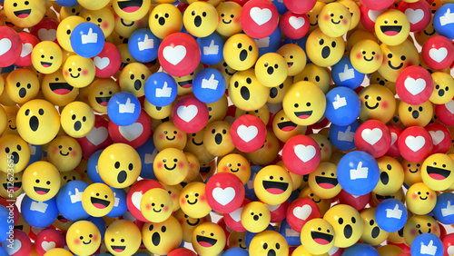 Social media unique design emojis and likes 3D render photo