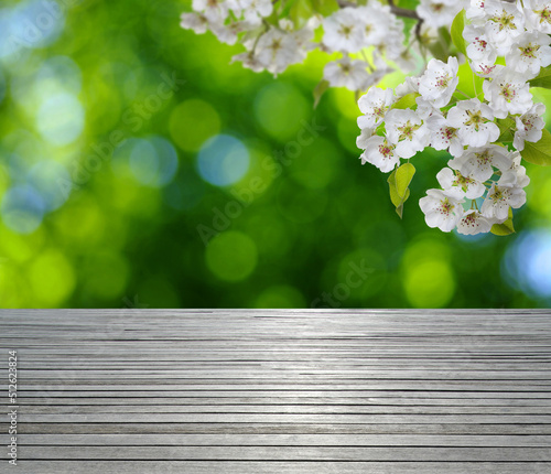wooden table spring blossom