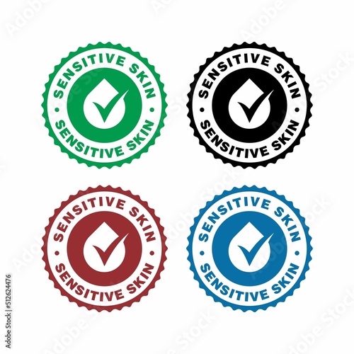 Set of Sensitive skin icon Label with skin type indicator for personal care products.