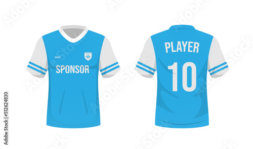 Soccer T-shirt sport cartoon style. Soccer uniform front and back view. Soccer jersey mockup.  Vector stock