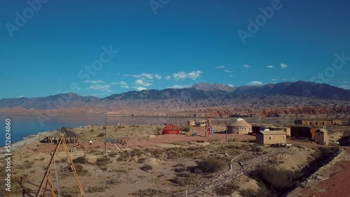 Authentic Yurts in Traditional Kyrgyz style on the shore of Issyk Kul Lake photo