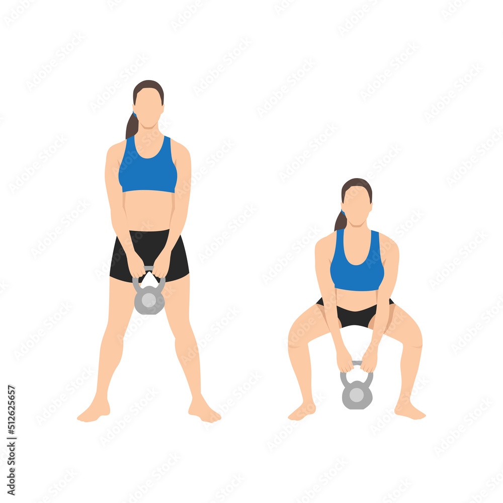 Woman doing Sumo Barbell deadlifts exercise. Flat vector illustration isolated on white background Woman doing Sumo Barbell deadlifts exercise. Flat vector illustration isolated on white background