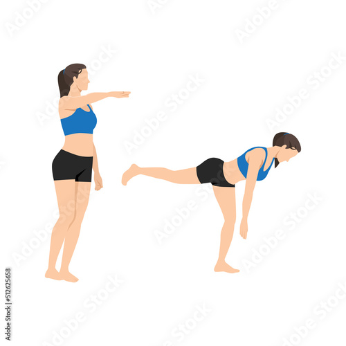 Woman doing Single leg bodyweight deadlift exercise. Flat vector illustration isolated on white background