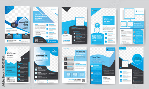 Corporate business flyer template with blue geometric shapes Template in A4. Can be adapt to Brochure, Annual Report, Business Presentation, Portfolio, Flyer, Banner, Website