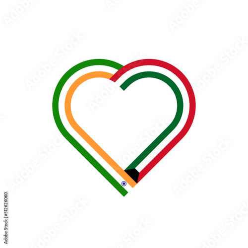 unity concept. heart ribbon icon of india and kuwait flags. vector illustration isolated on white background