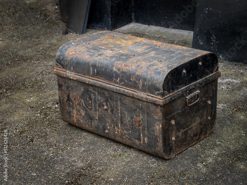 Old metal trunk, coffer. Rusty. © Mushy