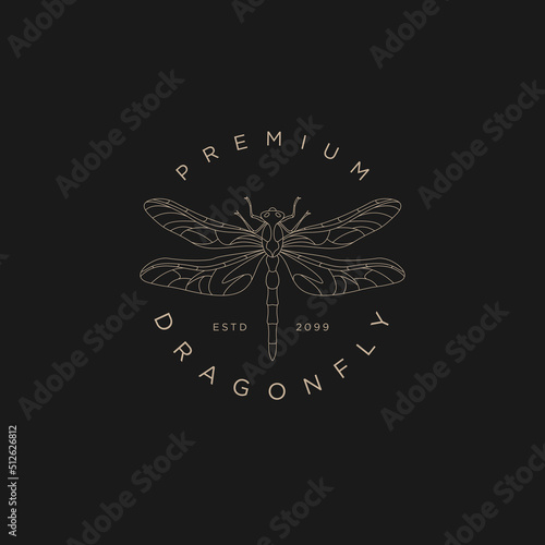 Luxury dragonfly line logo icon design template flat vector