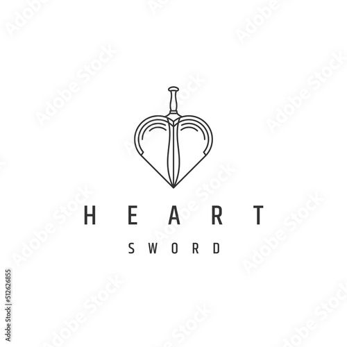 Love sword line logo icon design template flat vector