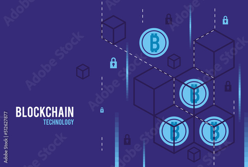 bitcoins in blockchain technology background