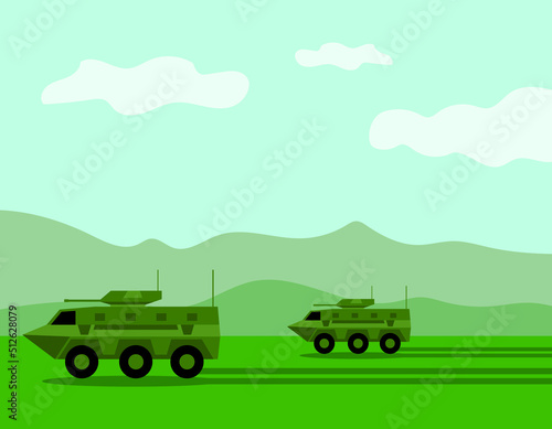 rocket or bomb falls on apc vehicles in the field, armoured personnel carrier, military vehicle, battle taxi, vector illustration  photo