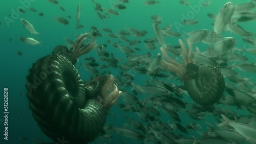 Amonites and Leptolepis attacked by plesiosaurs photo