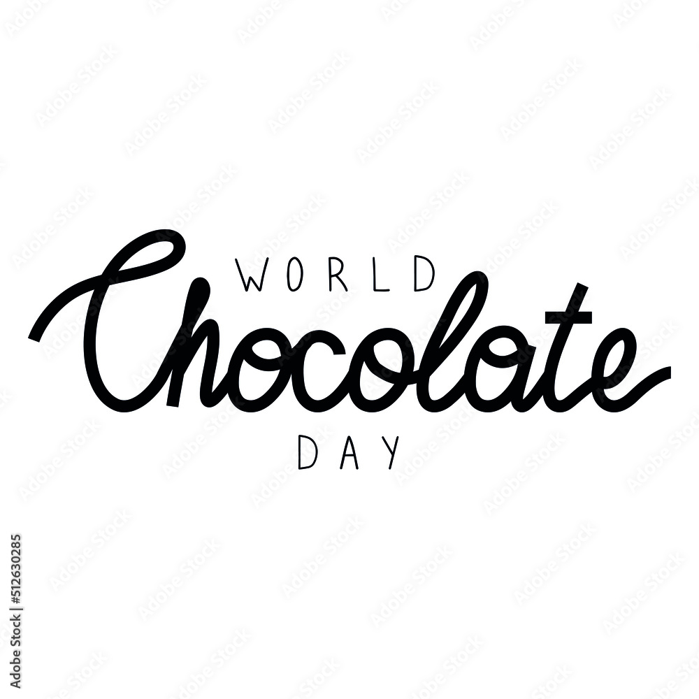 World Chocolate Day black line calligraphy. Hand drawn modern vector lettering. Happy Chocolate Day typography poster. Handwritten text isolated on white background.