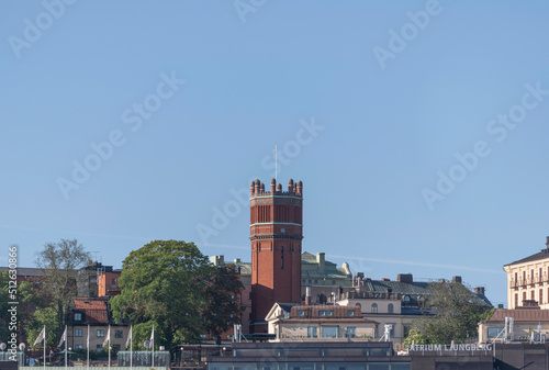 Old brick water tower in the district Södermalm a summer day in Stockholm