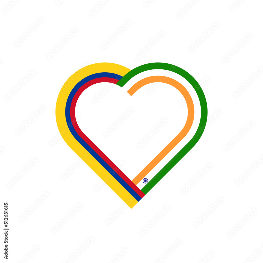 unity concept. heart ribbon icon of colombia and india flags. vector illustration isolated on white background