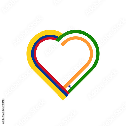 unity concept. heart ribbon icon of colombia and india flags. vector illustration isolated on white background
