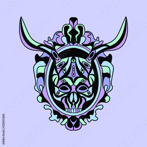 unique skull head ornamental design abstract colorful cubism surrealism style artwork premium vector