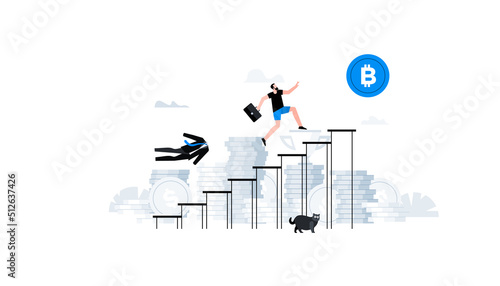 Flat vector illustration. Animation ready duik friendly vector. Conceptual business story. Cryptocurrency exchange, blockchain technology, bitcoin, cryptocurrency mining, digital money market.
