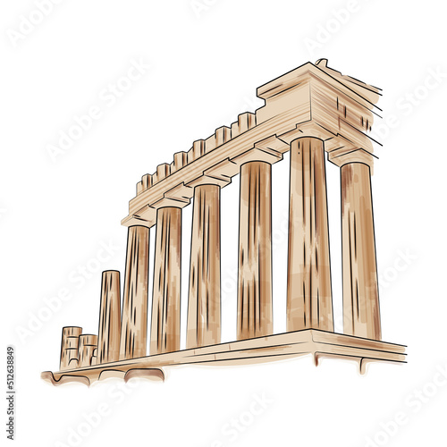 Isolated colored sketch of greek temple ruins Vector