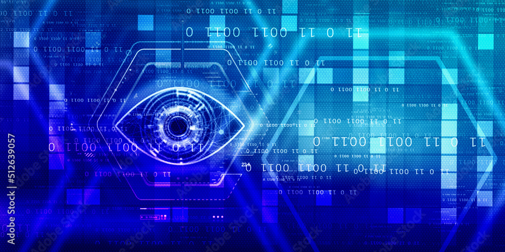 Digital composite of Eye scanning a futuristic interface Digital composite of Eye scanning a futuristic interface