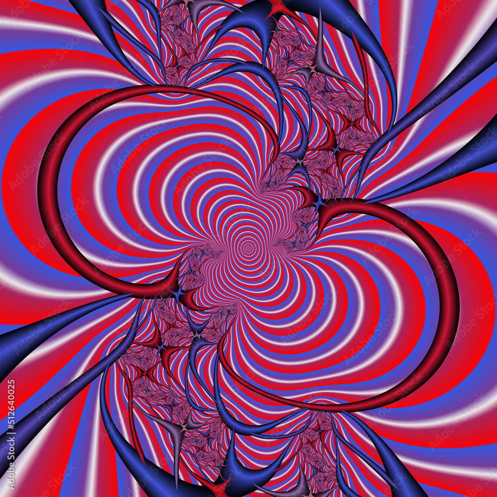 Fototapeta premium Vortex, pink circular shapes, red and blue spiral