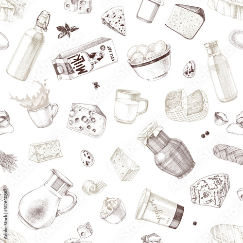 Monochrome Dairy products seamless pattern