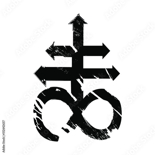 Leviathan cross, the alchemical symbol of sulfur or satanism. T-shirt print for Horror or Halloween. Trend illustration isolated on white background. Vector EPS 10. photo