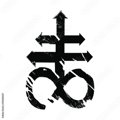 Leviathan cross, the alchemical symbol of sulfur or satanism. T-shirt print for Horror or Halloween. Trend illustration isolated on white background. Vector EPS 10.