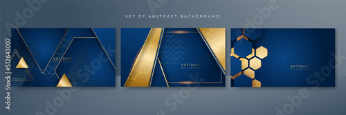 Golden abstract shapes on blue background