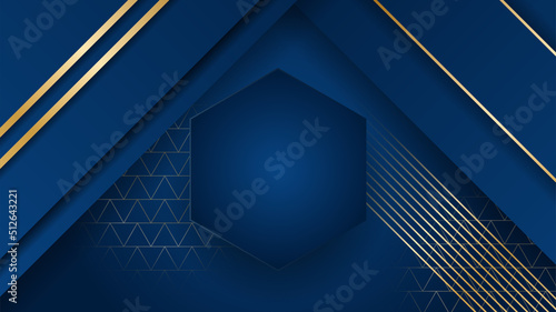 Golden abstract shapes on blue background