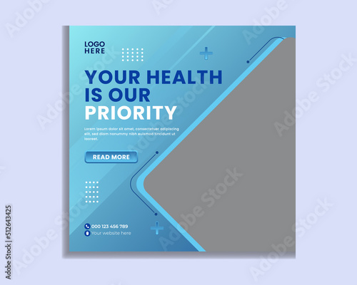 Healthcare social media post template design and Medical Social Media Post vector Template. photo