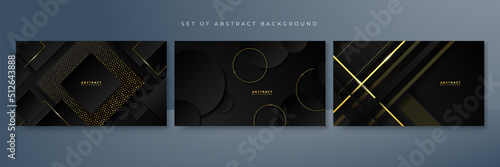 Abstract black and gold geometric shape background with golden lines