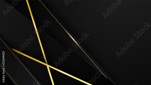 Abstract black and gold geometric shape background with golden lines