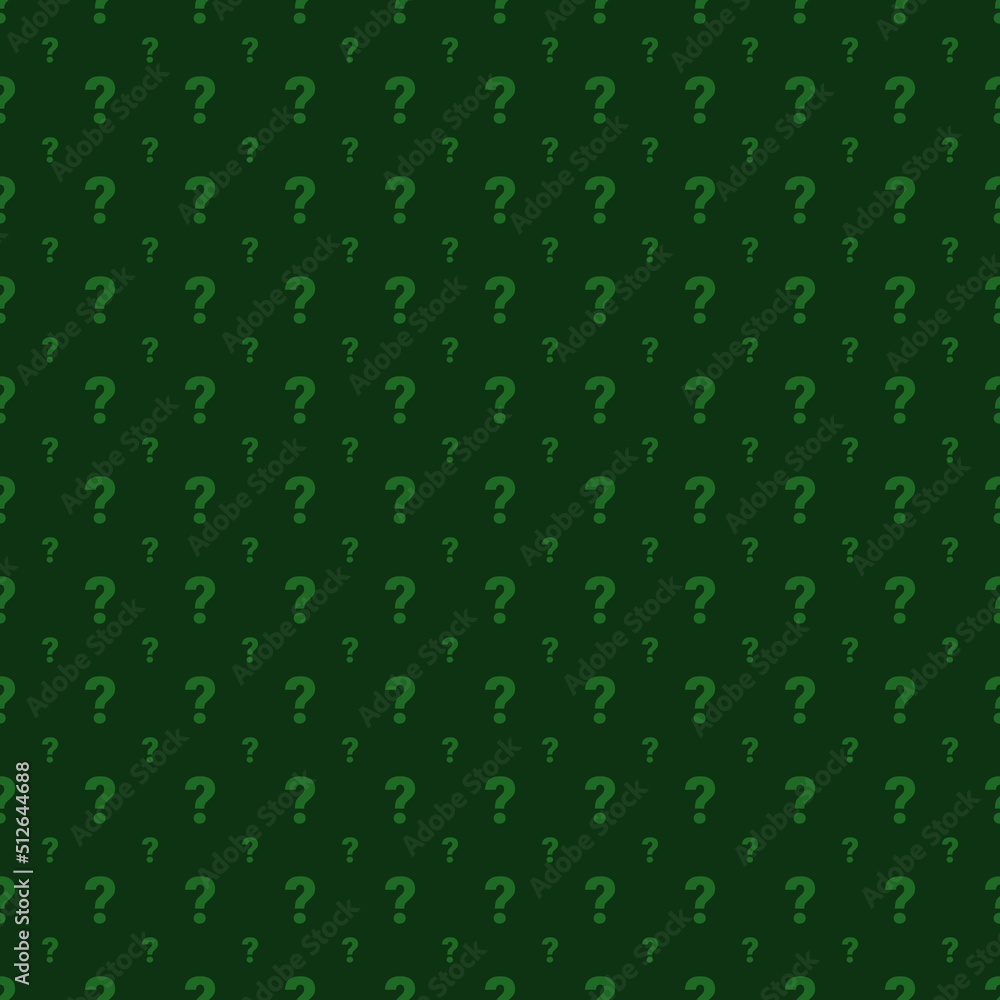 Question mark seamless pattern on green background. Vector illustration for backgrounds