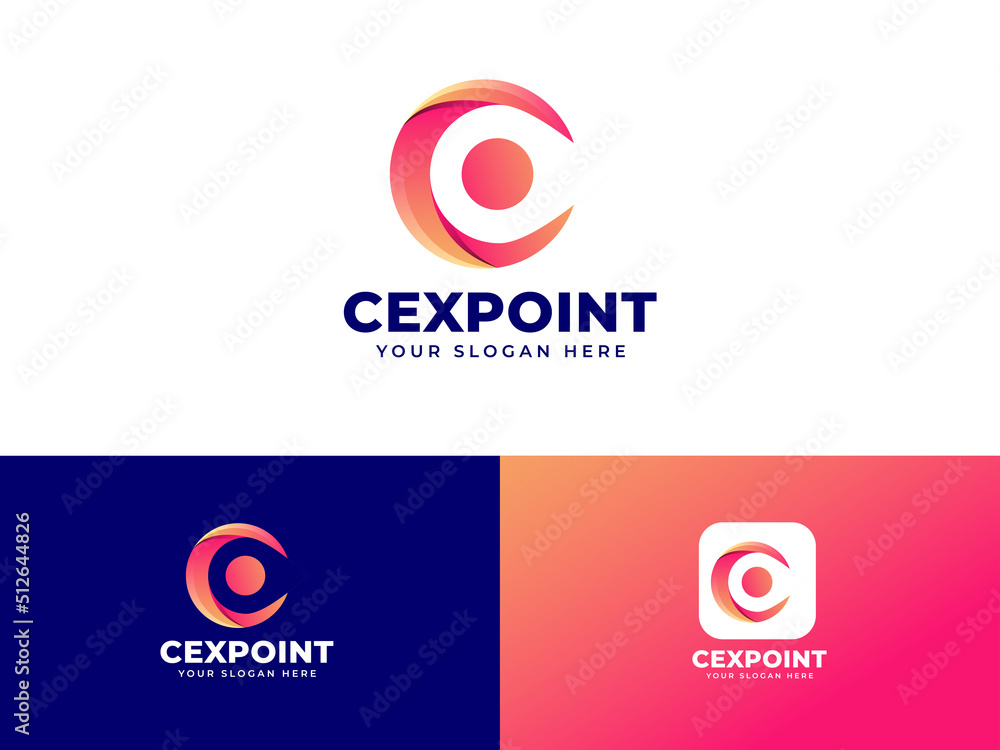 Letter C and point pin logo set with geometric gradient design
