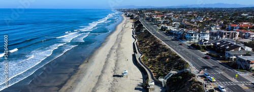 A Panoramic Drone UAV view of the Carlsbad State Beach, California, on a Beautiful Day photo