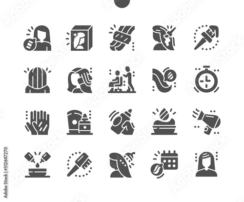 Hair highlighting. Hairdressing salon. Barber brush. Hair dye. Coloring, beauty, female, cosmetic, woman, salon and hairstyle. Vector Solid Icons. Simple Pictogram