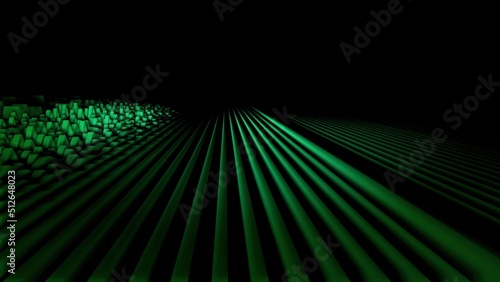 Abstract colorful gradient animation on a blackbackground. Motion of green geometric patterns, which flow like a wave.