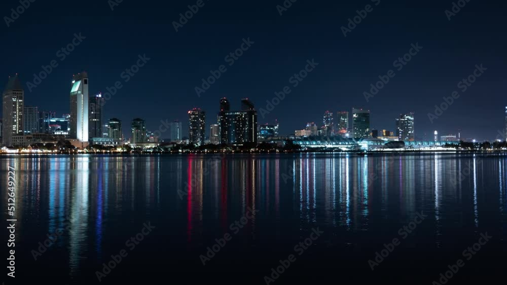 San Diego Bay Skyline Bayview Park from Coronado Island Pan L Night Time Lapse California USA San Diego Bay Skyline Bayview Park from Coronado Island Pan L Night Time Lapse California USA