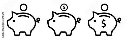 Piggy bank icon set. Piggybank saving money line symbols isolated. Vector illustration