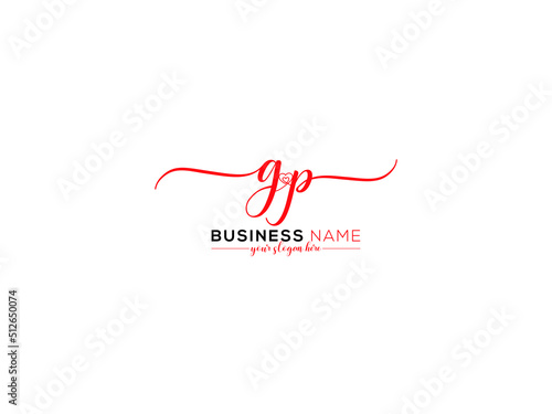 Monogram GP Logo Letter, Signature Gp pg Love Heart Logo Icon Design For Family
