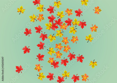 Yellow Foliage Background Green Vector. Floral Decoration Template. Red Isolated Leaf. Tree Plant Frame.