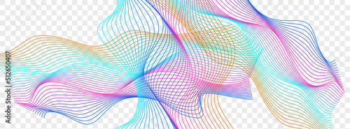 Bright Curve Background Transparent Vector. Fiction Design. Colorful Line Stream. Mesh Surface Poster. Neon Dynamic Blend.