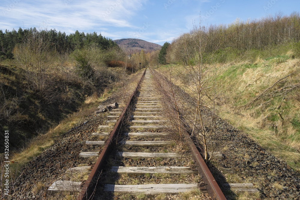 Obraz premium Stillgelegte eingleisige Bahnstrecke, Deutschland, Europa