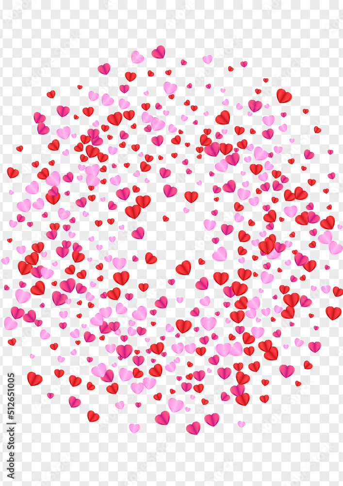 Pink Confetti Background Transparent Vector. February Illustration Heart. Tender Drop Pattern. Violet Confetti Cute Texture. Fond Present Backdrop.