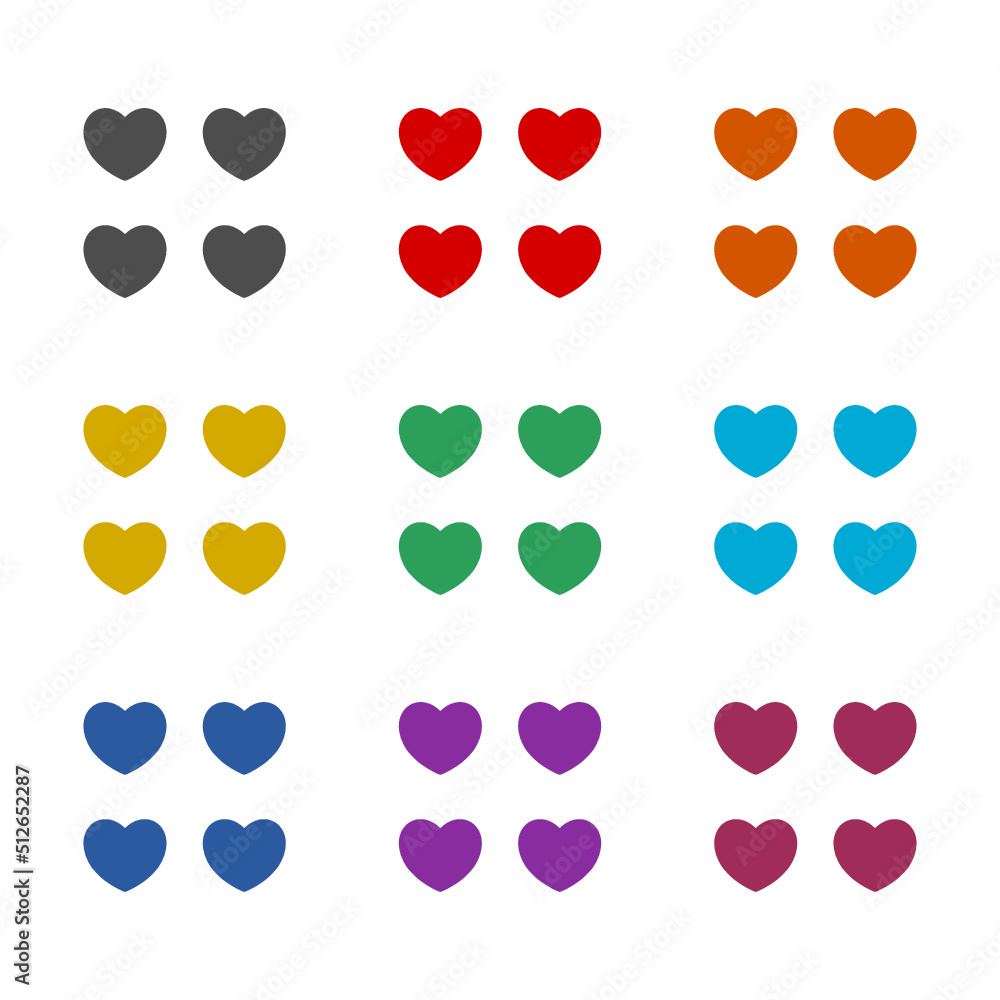 Four hear icon isolated on white background. Set icons colorful Four hear icon isolated on white background. Set icons colorful