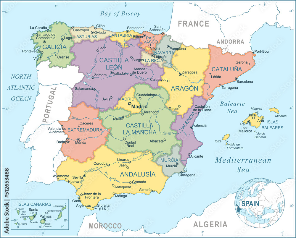 Map of Spain - highly detailed vector illustration