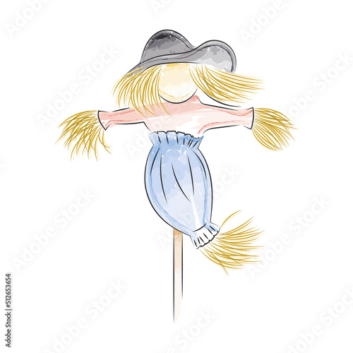 Isolated watercolor sketch of a scarecrow Vector