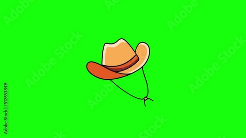 4k video of cartoon cowboy hat on green background.