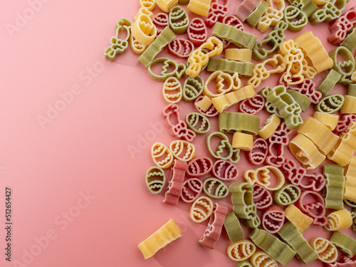 Pasta on a pink background.